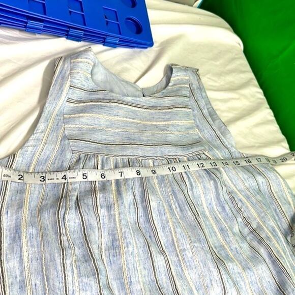 Madewell Women's XXS Yoked Mini Dress in Textured Stripe Sleeveles Blue Pockets - Picture 5 of 16